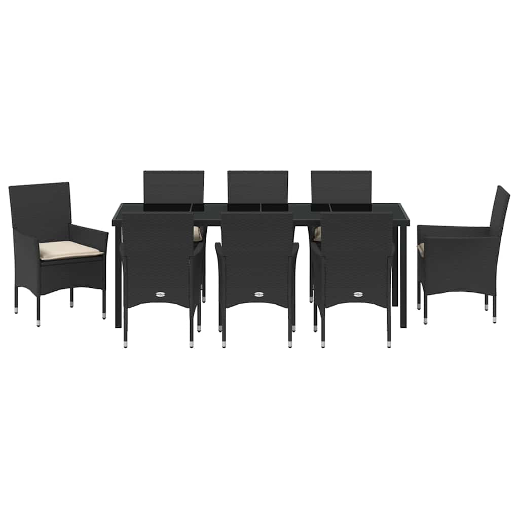 vidaXL Zestaw do jadalni w ogrodzie z poduszką 9 pcs Czarny polirattan