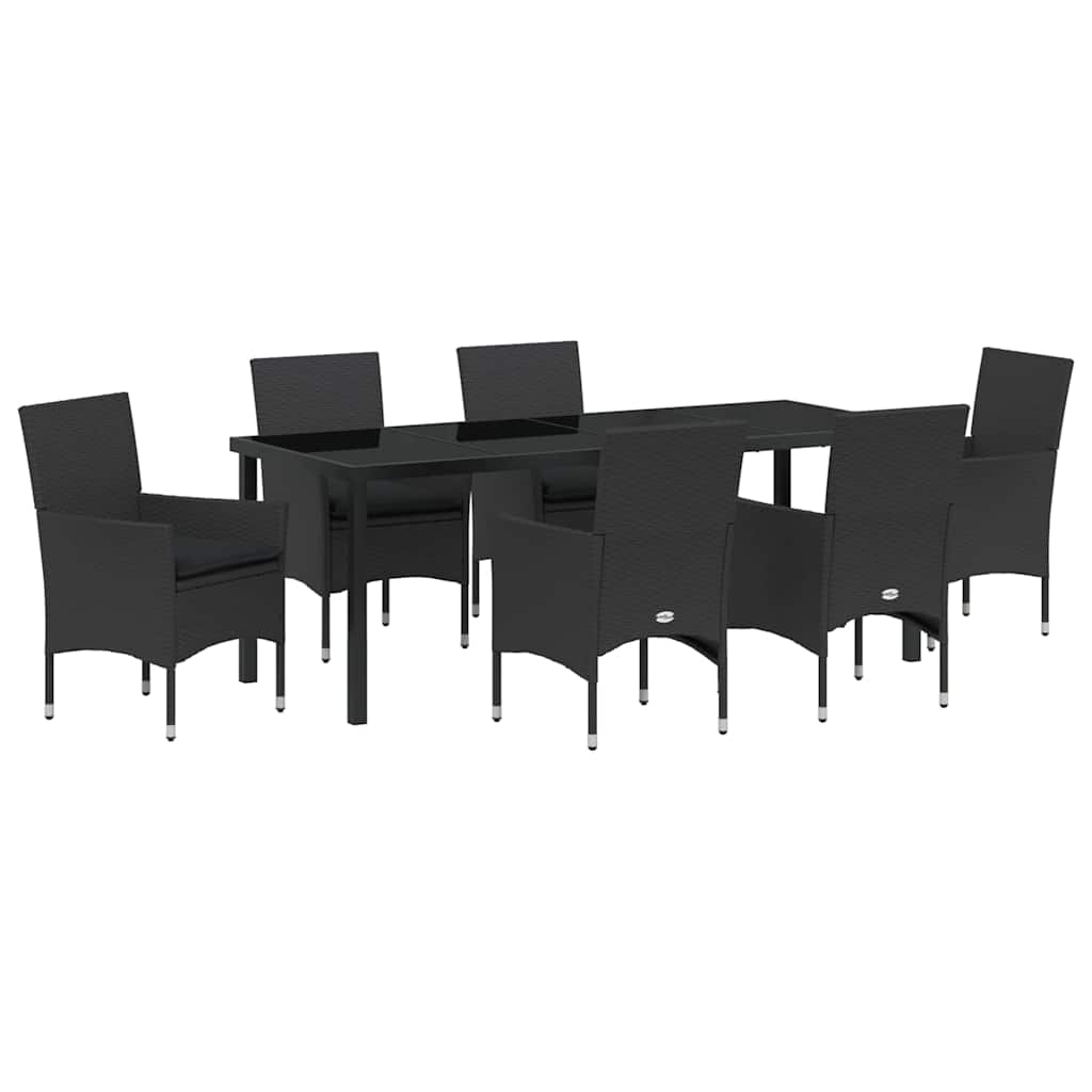 vidaXL Zestaw do jadalni w ogrodzie z poduszką 7 pcs Czarny polirattan