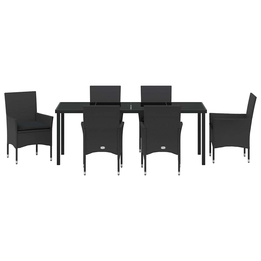vidaXL Zestaw do jadalni w ogrodzie z poduszką 7 pcs Czarny polirattan