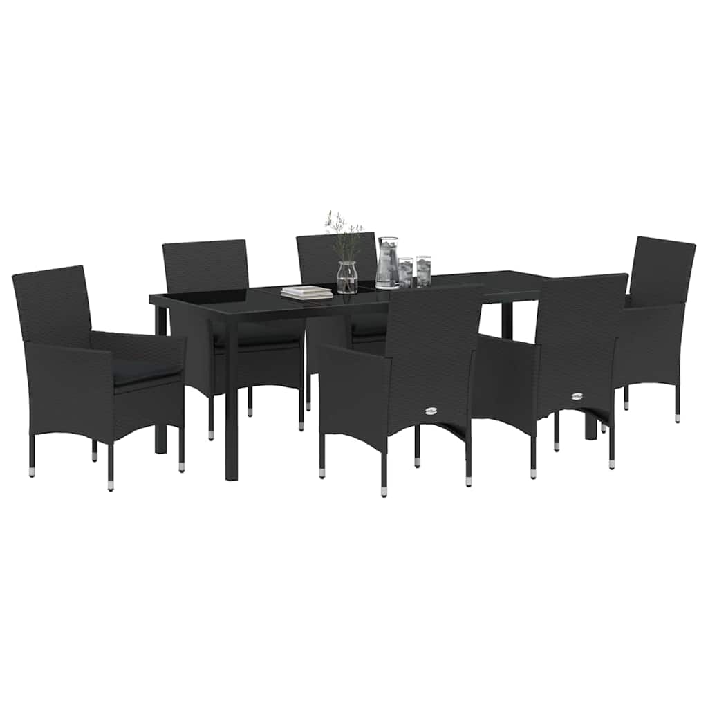 vidaXL Zestaw do jadalni w ogrodzie z poduszką 7 pcs Czarny polirattan