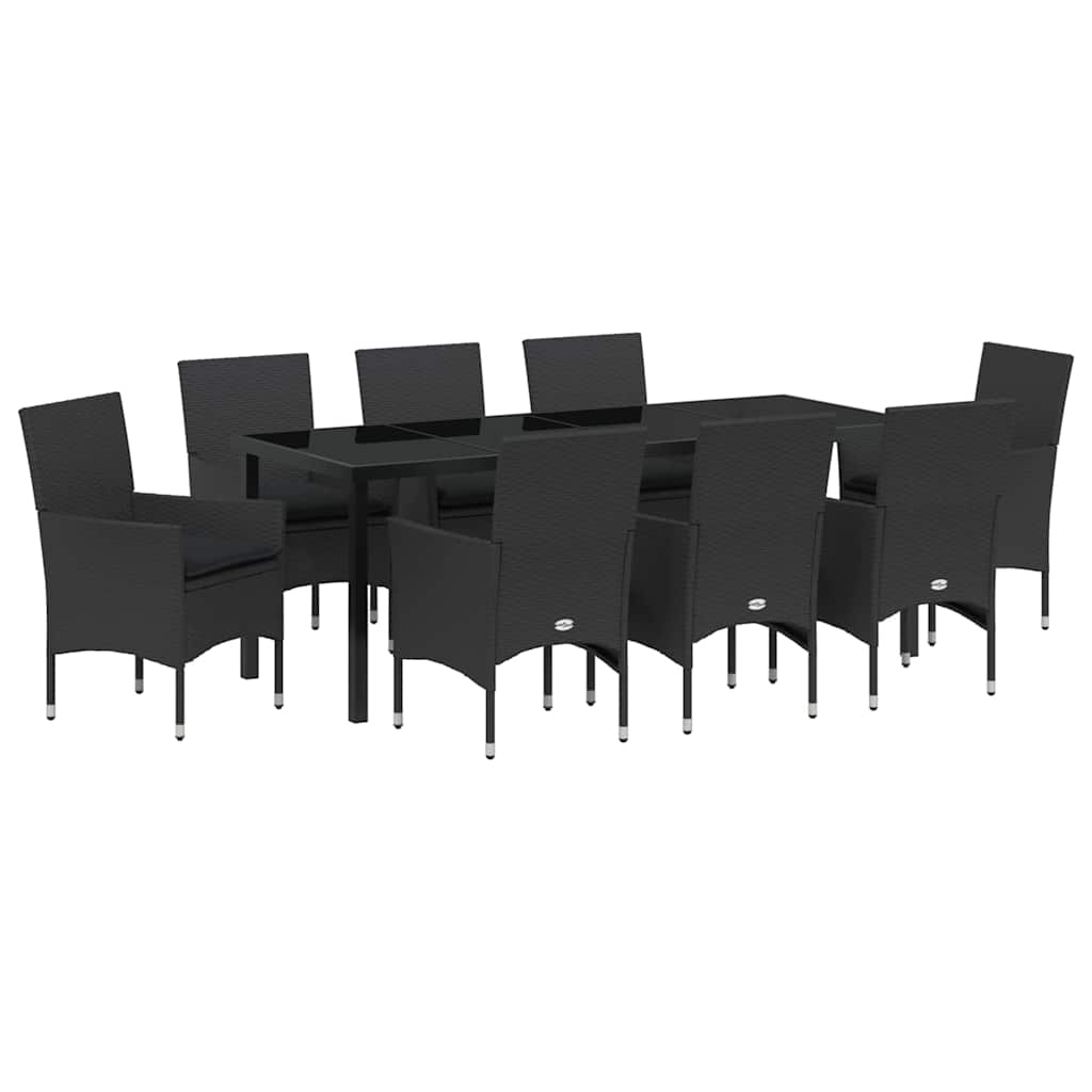 vidaXL Zestaw do jadalni w ogrodzie z poduszką 9 pcs Czarny polirattan