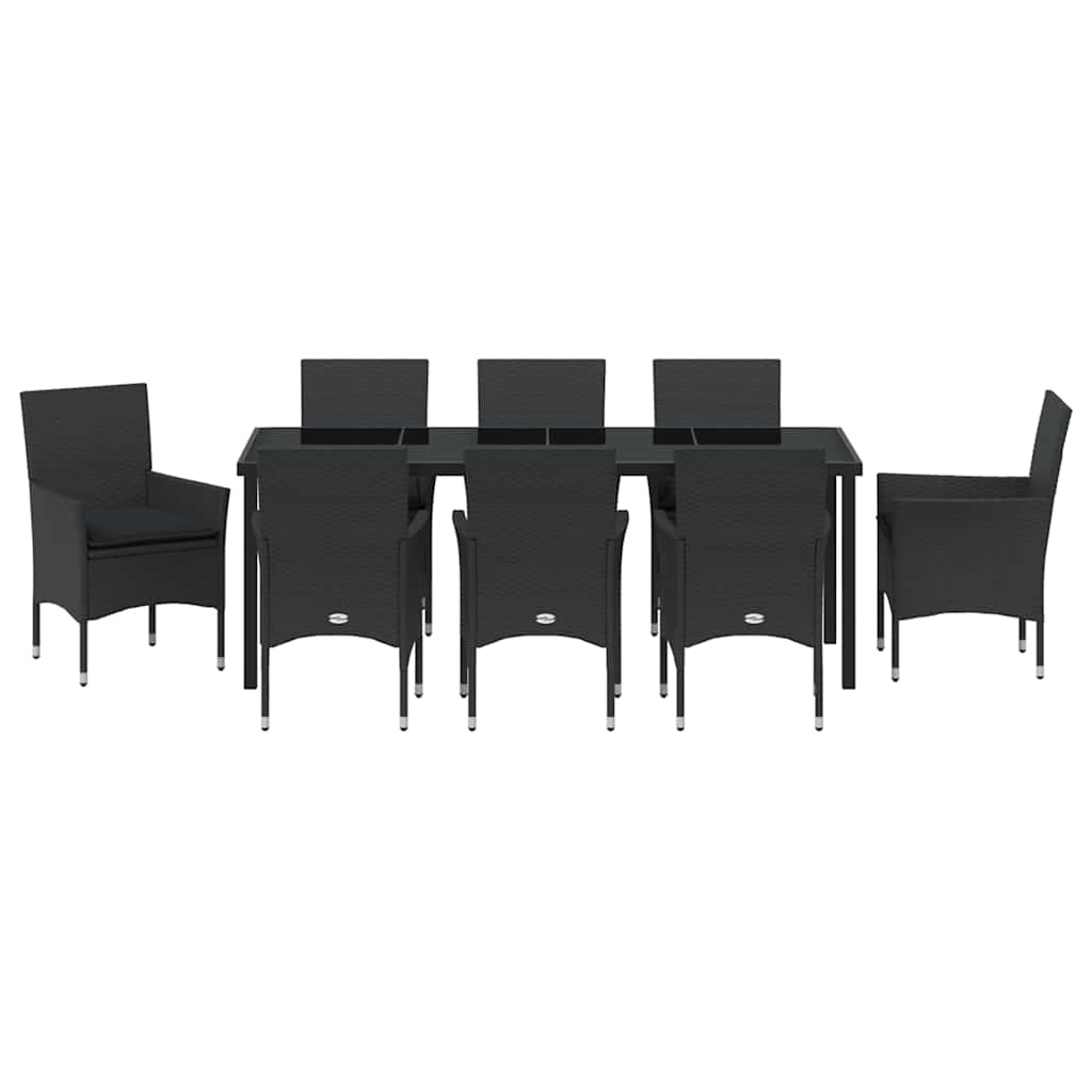 vidaXL Zestaw do jadalni w ogrodzie z poduszką 9 pcs Czarny polirattan