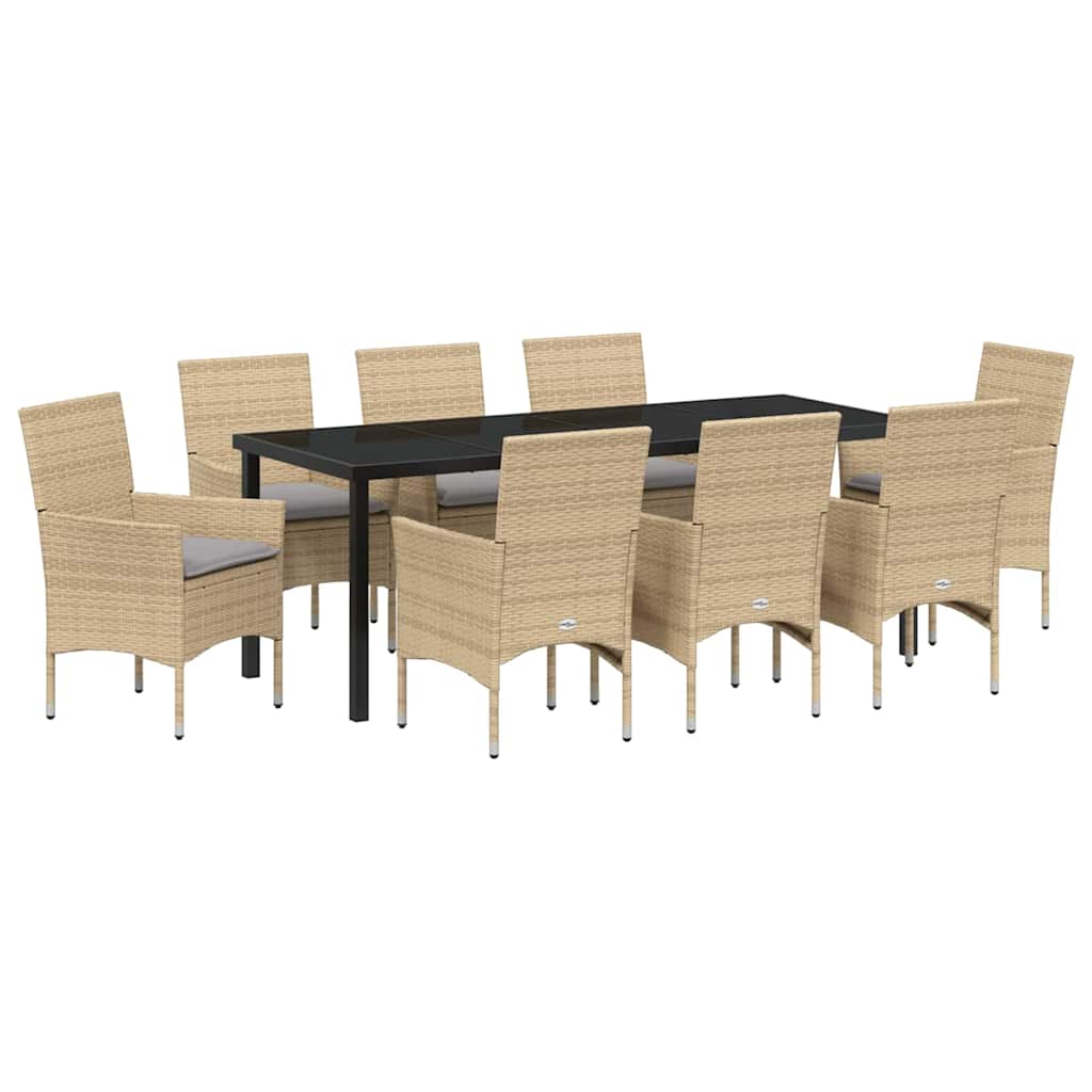 vidaXL Zestaw do jadalni w ogrodzie z poduszką 9 pcs Beżowy polirattan