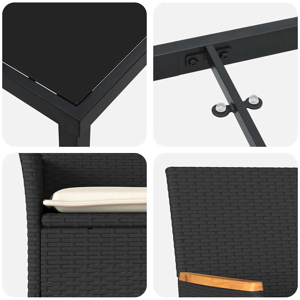 vidaXL Zestaw do jadalni w ogrodzie z poduszką 7 pcs Czarny polirattan