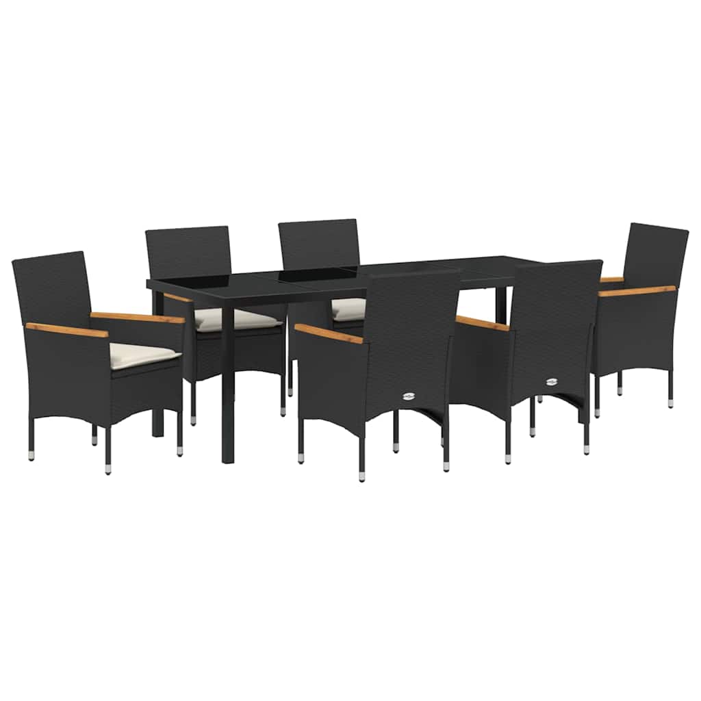 vidaXL Zestaw do jadalni w ogrodzie z poduszką 7 pcs Czarny polirattan