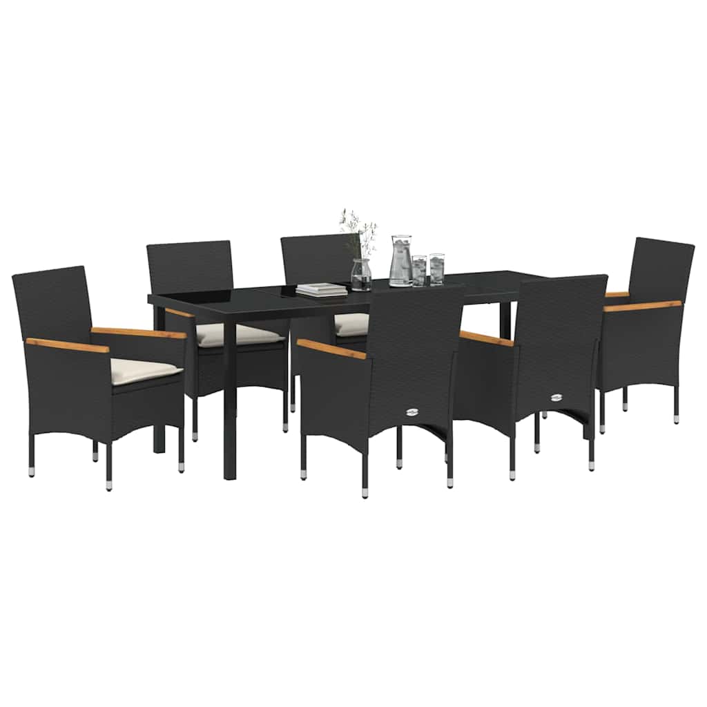 vidaXL Zestaw do jadalni w ogrodzie z poduszką 7 pcs Czarny polirattan