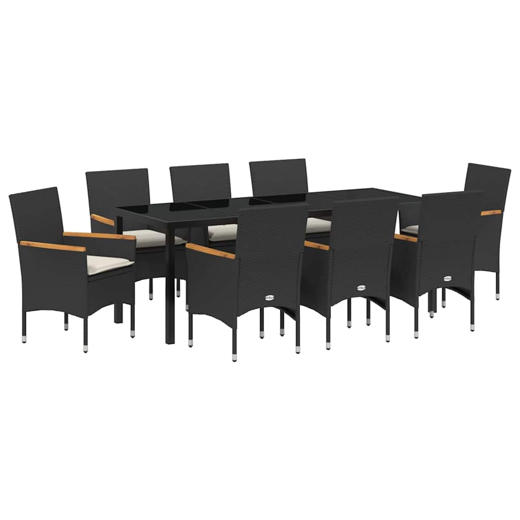 vidaXL Zestaw do jadalni w ogrodzie z poduszką 9 pcs Czarny polirattan