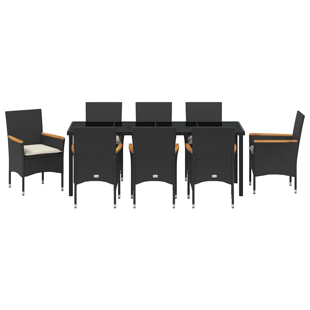 vidaXL Zestaw do jadalni w ogrodzie z poduszką 9 pcs Czarny polirattan