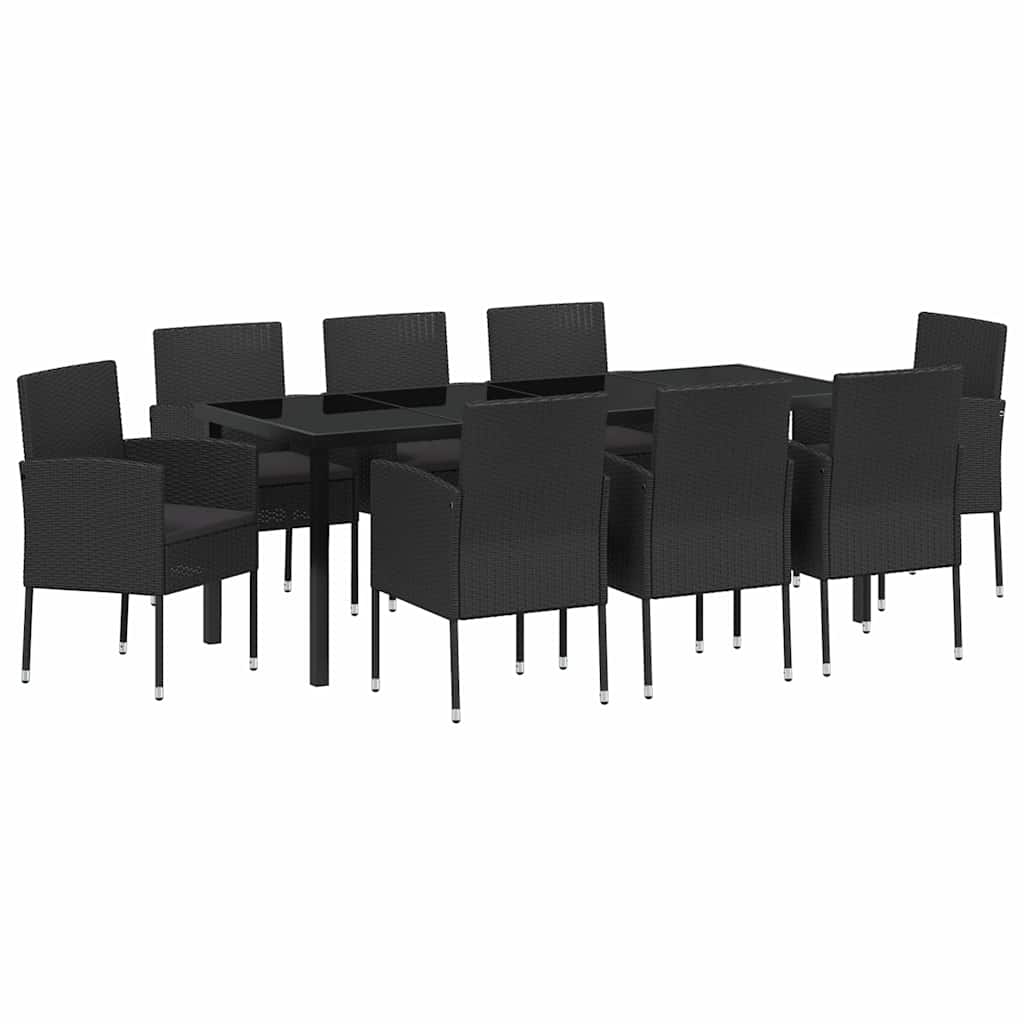 vidaXL Zestaw do jadalni w ogrodzie z poduszką 9 pcs Czarny polirattan