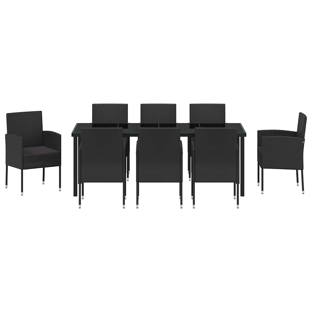 vidaXL Zestaw do jadalni w ogrodzie z poduszką 9 pcs Czarny polirattan