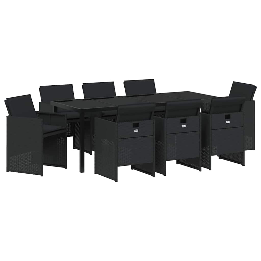 vidaXL Zestaw do jadalni w ogrodzie z poduszką 9 pcs Czarny polirattan