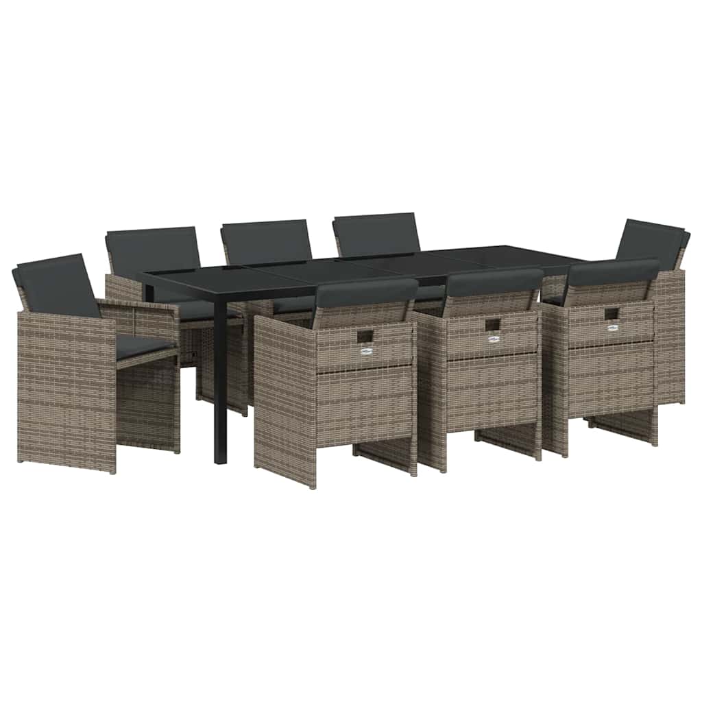 vidaXL Zestaw do jadalni w ogrodzie z poduszką 9 pcs Szary polirattan