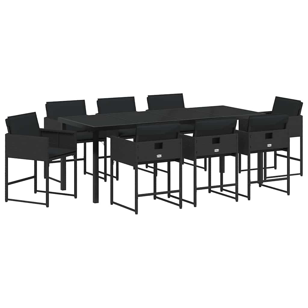 vidaXL Zestaw do jadalni w ogrodzie z poduszką 9 pcs Czarny polirattan