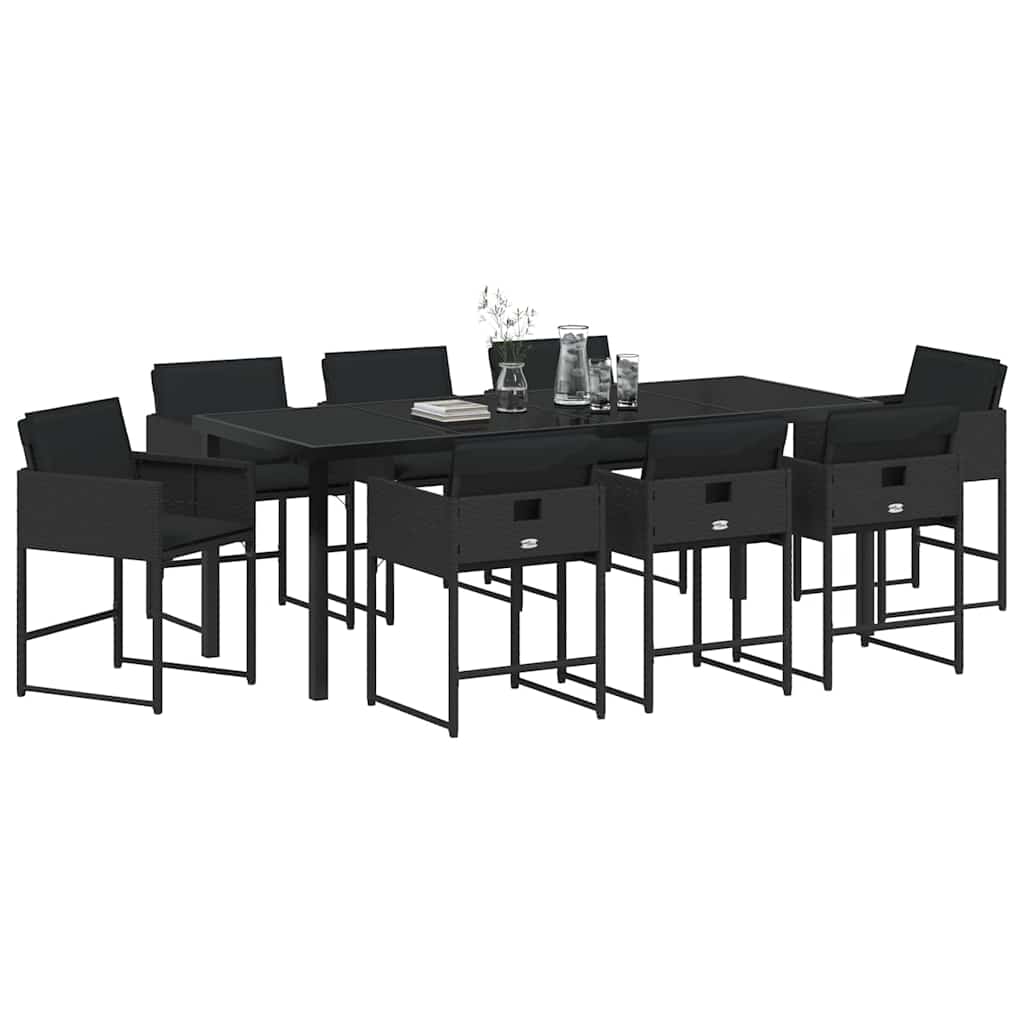 vidaXL Zestaw do jadalni w ogrodzie z poduszką 9 pcs Czarny polirattan