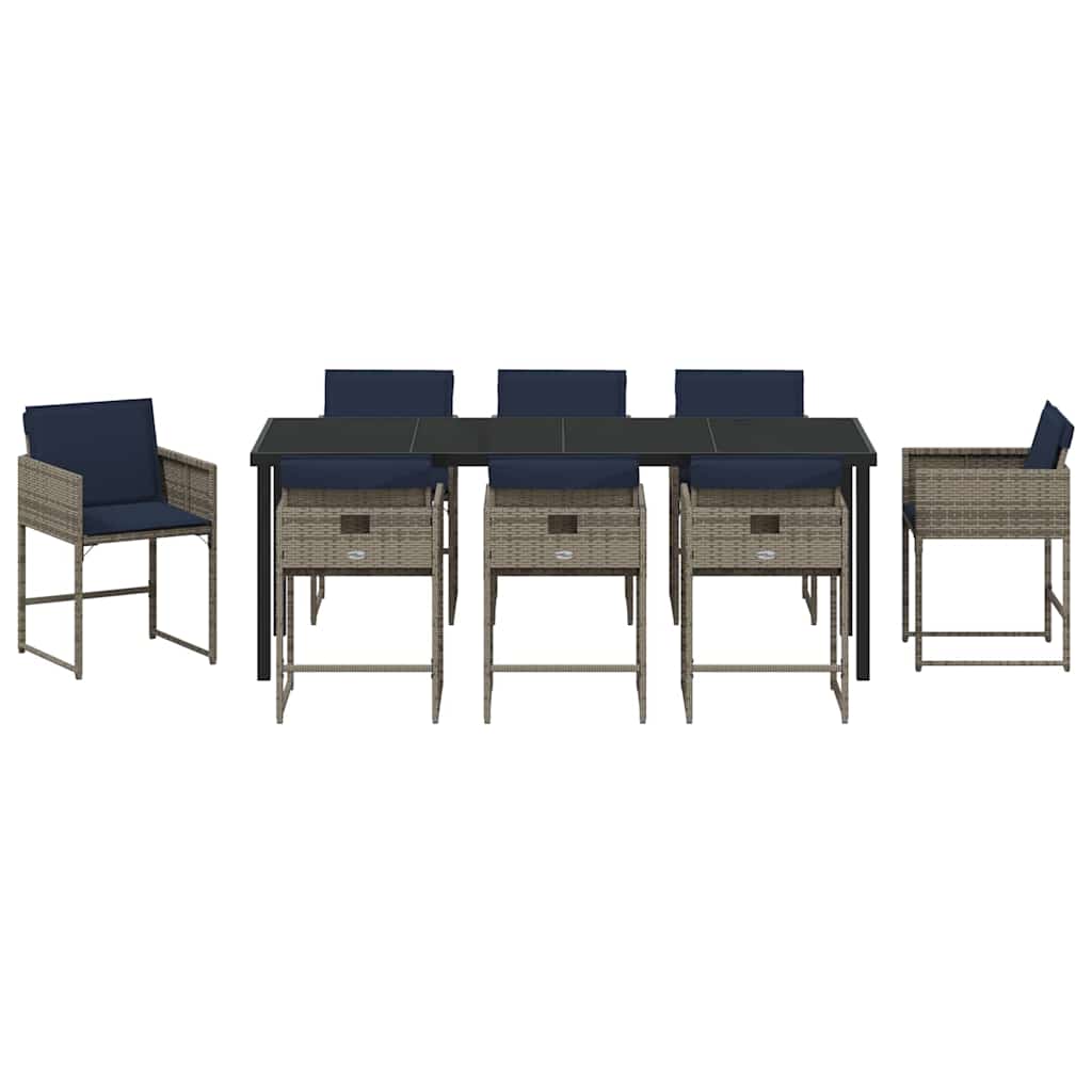 vidaXL Zestaw do jadalni w ogrodzie z poduszką 9 pcs Szary polirattan