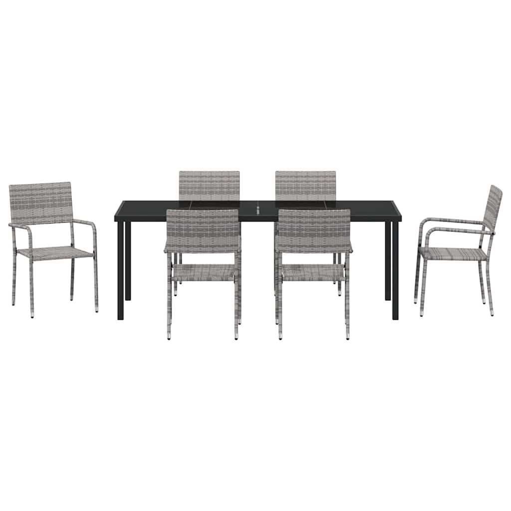 vidaXL Zestaw do jadalni w ogrodzie z poduszką 7 pcs Szary polirattan