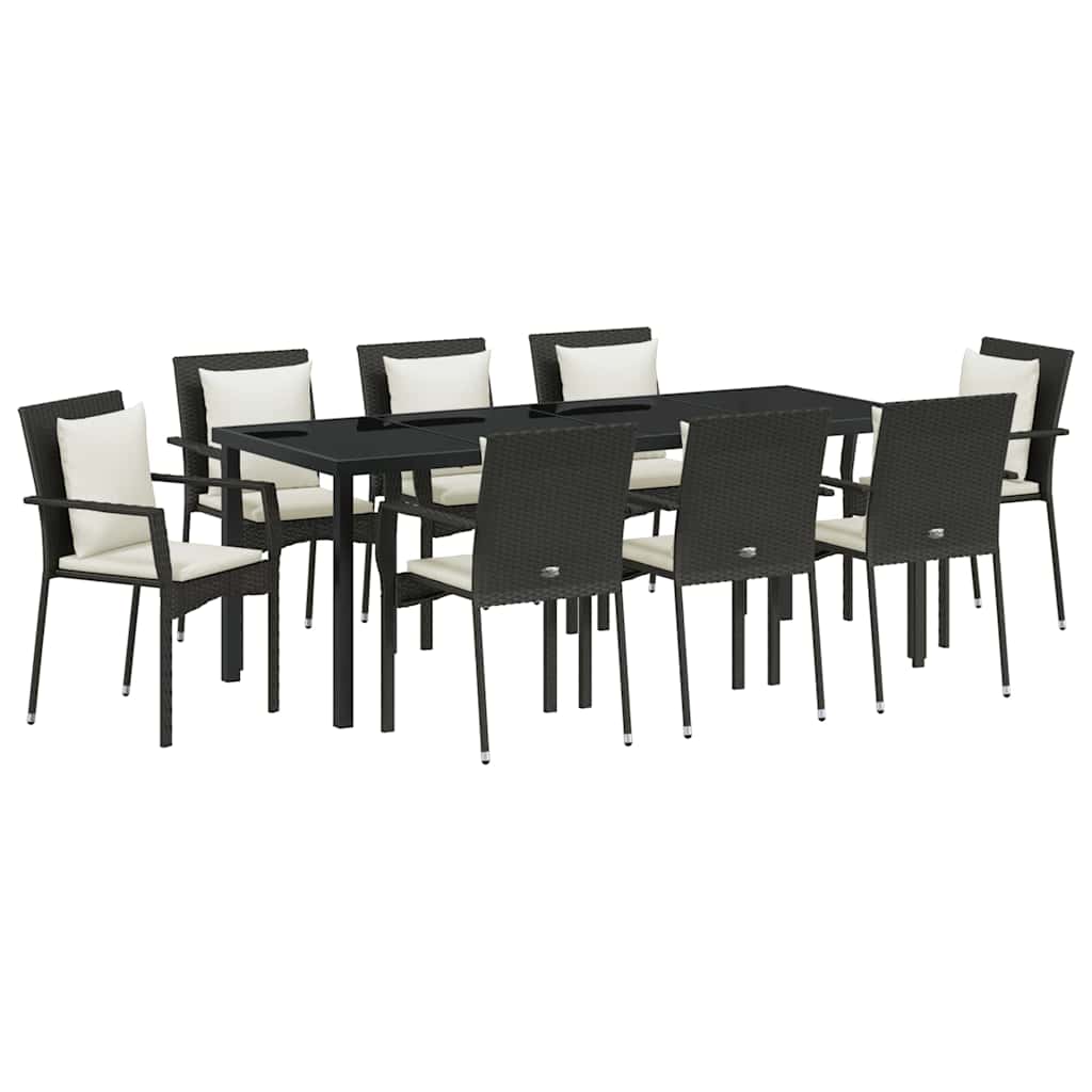 vidaXL Zestaw do jadalni w ogrodzie z poduszką 9 pcs Czarny polirattan