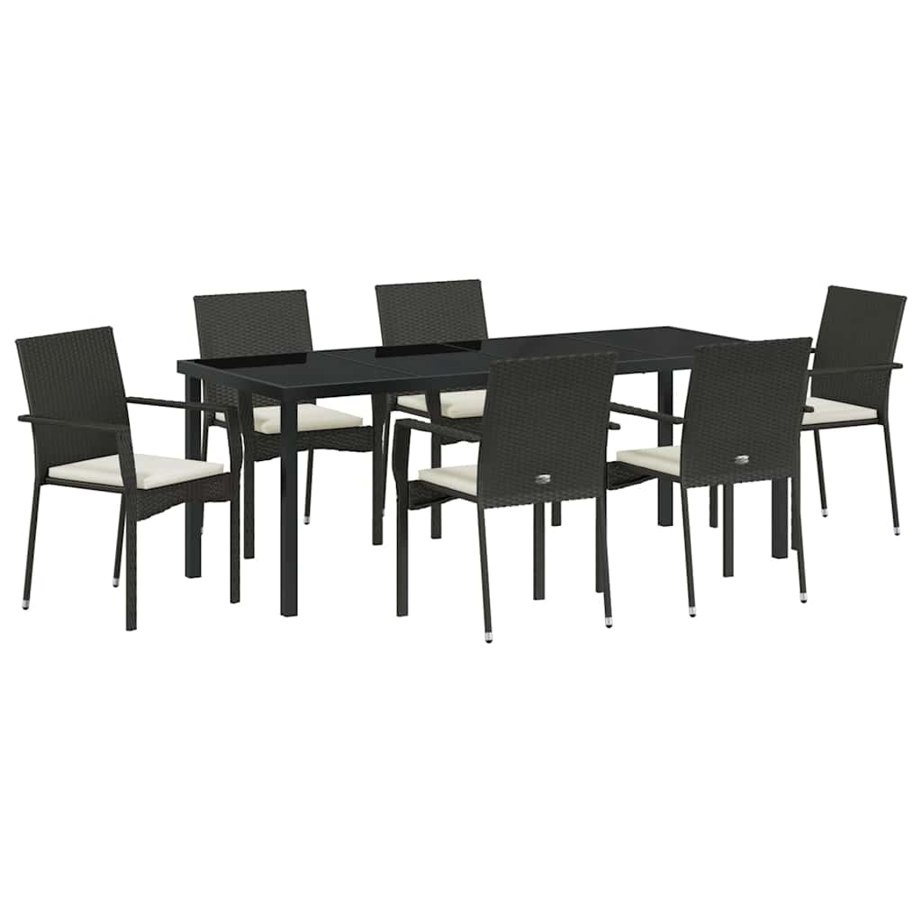 vidaXL Zestaw do jadalni w ogrodzie z poduszką 7 pcs Czarny polirattan
