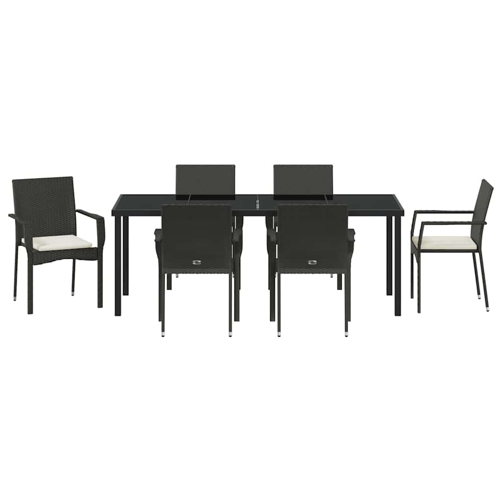 vidaXL Zestaw do jadalni w ogrodzie z poduszką 7 pcs Czarny polirattan