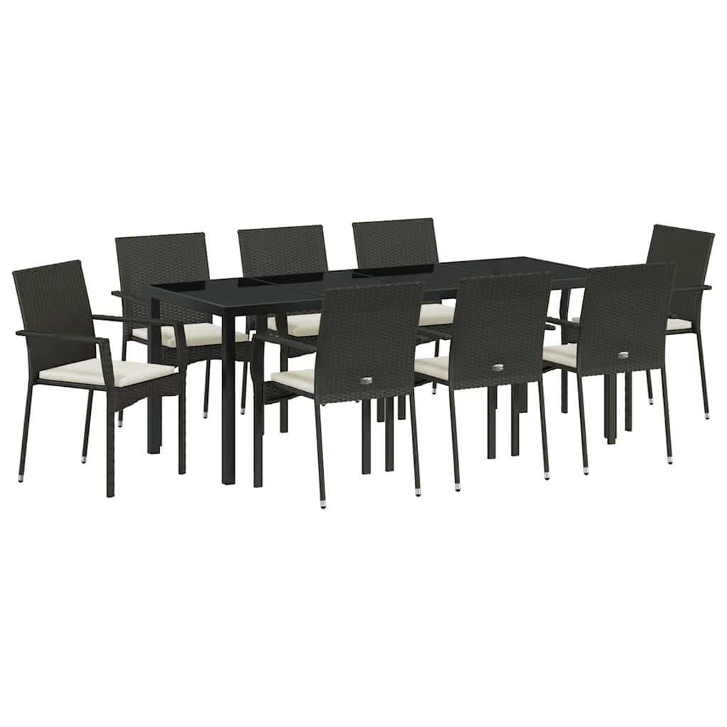 vidaXL Zestaw do jadalni w ogrodzie z poduszką 9 pcs Czarny polirattan