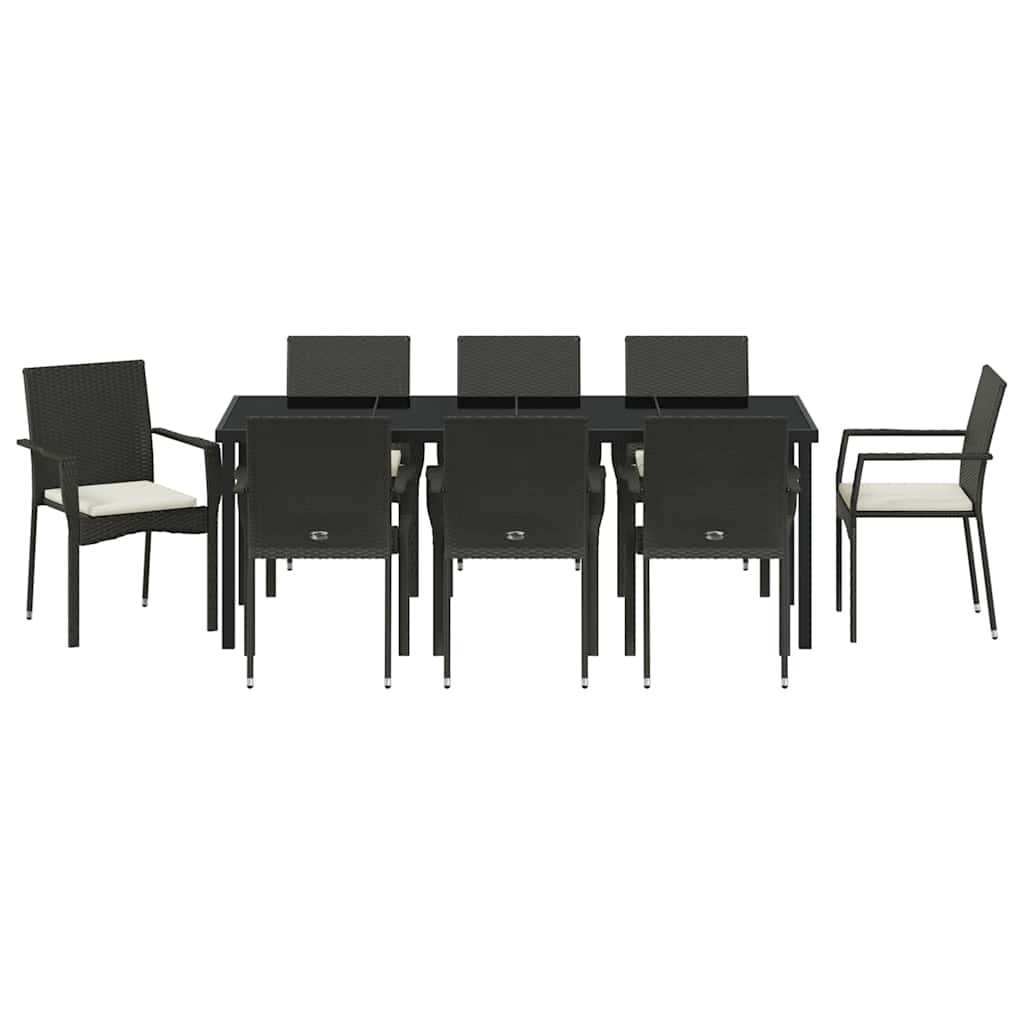 vidaXL Zestaw do jadalni w ogrodzie z poduszką 9 pcs Czarny polirattan