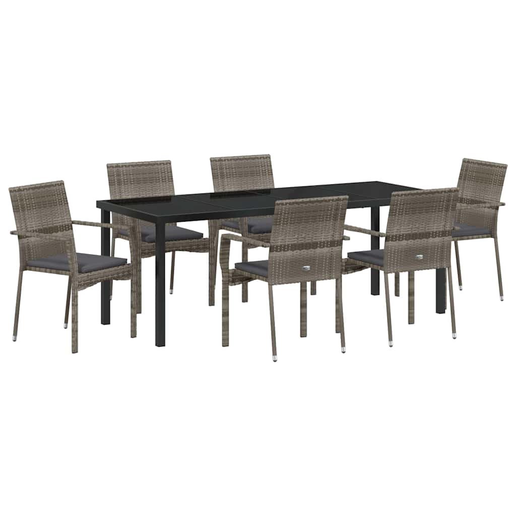 vidaXL Zestaw do jadalni w ogrodzie z poduszką 7 pcs Szary polirattan