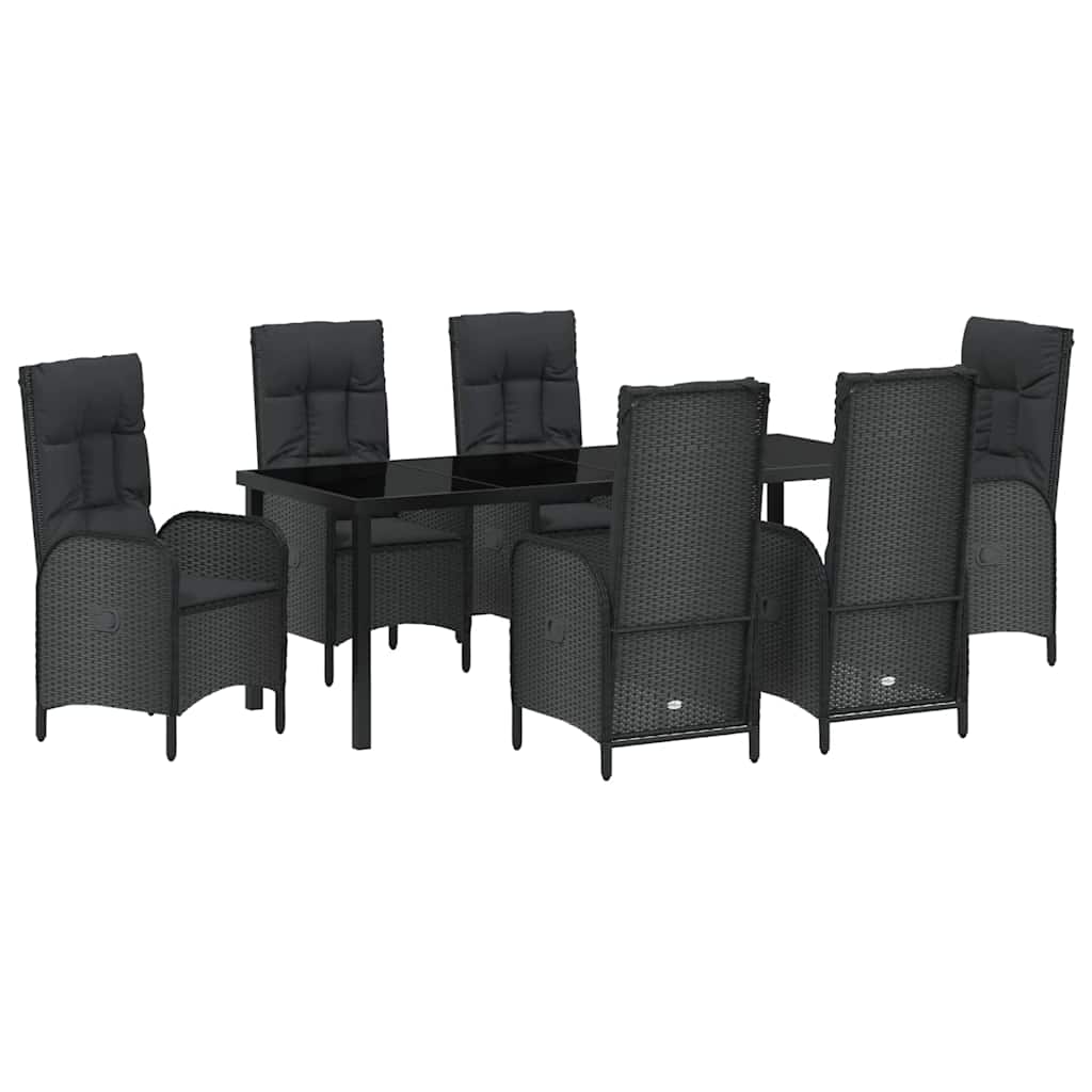 vidaXL Zestaw do jadalni w ogrodzie z poduszką 7 pcs Czarny polirattan