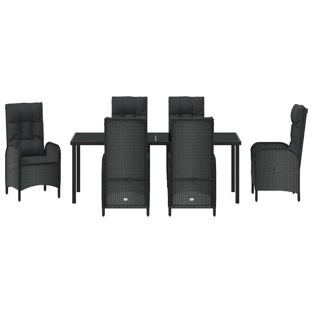 vidaXL Zestaw do jadalni w ogrodzie z poduszką 7 pcs Czarny polirattan