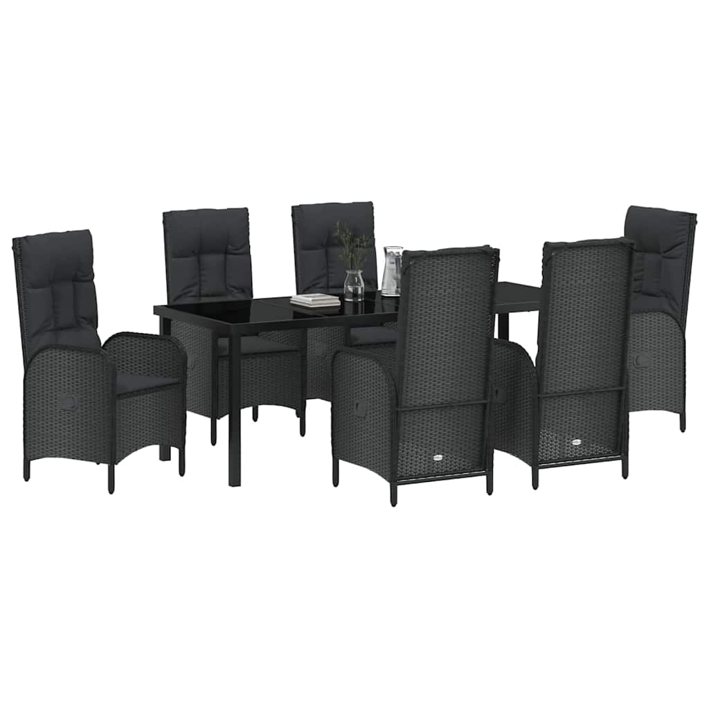 vidaXL Zestaw do jadalni w ogrodzie z poduszką 7 pcs Czarny polirattan