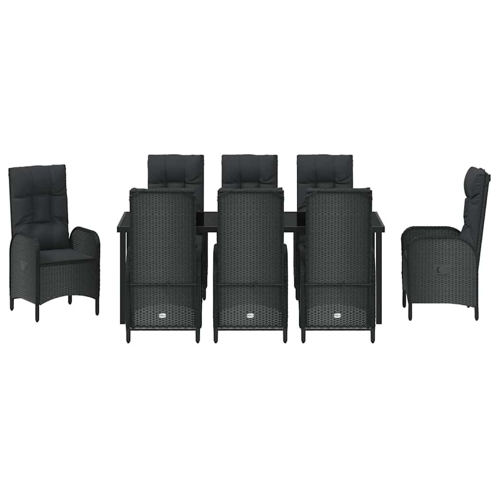 vidaXL Zestaw do jadalni w ogrodzie z poduszką 9 pcs Czarny polirattan