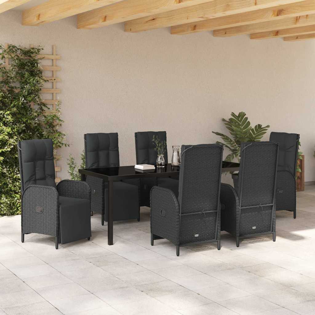 vidaXL Zestaw do jadalni w ogrodzie z poduszką 7 pcs Czarny polirattan