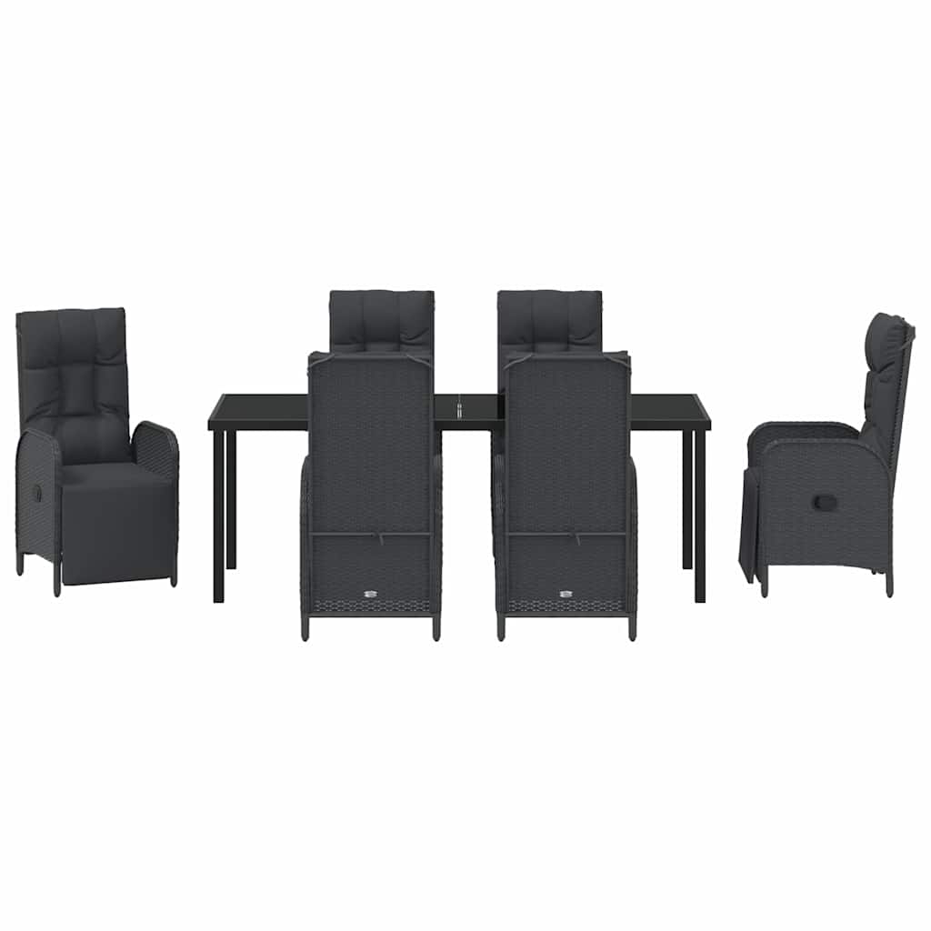 vidaXL Zestaw do jadalni w ogrodzie z poduszką 7 pcs Czarny polirattan