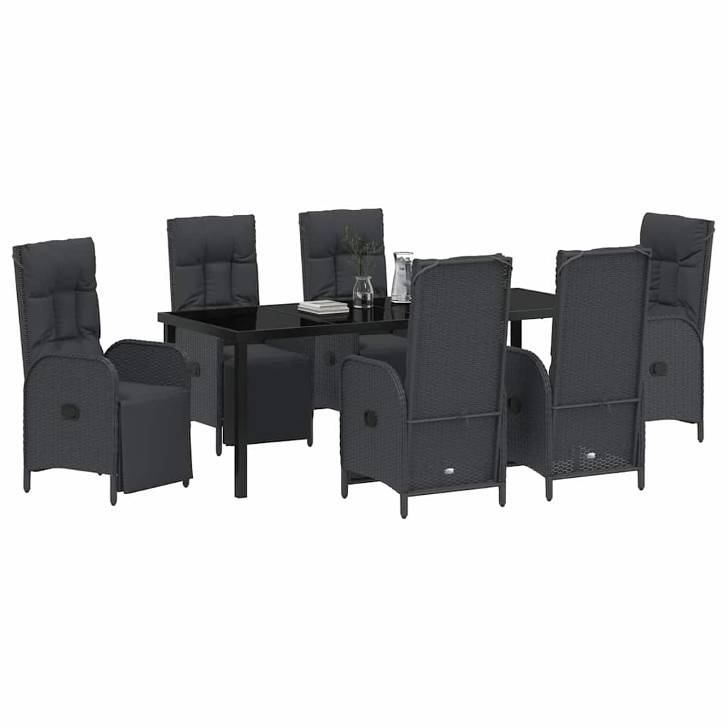 vidaXL Zestaw do jadalni w ogrodzie z poduszką 7 pcs Czarny polirattan