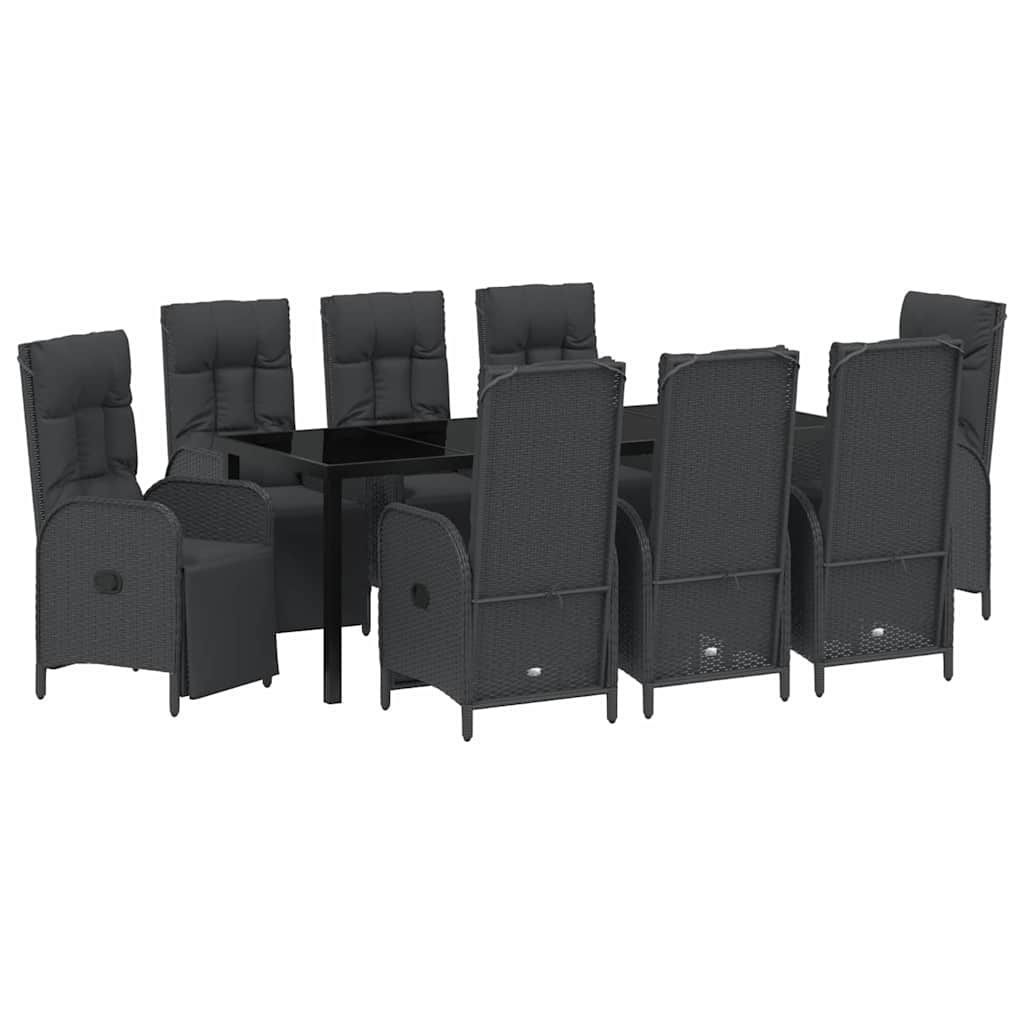 vidaXL Zestaw do jadalni w ogrodzie z poduszką 9 pcs Czarny polirattan