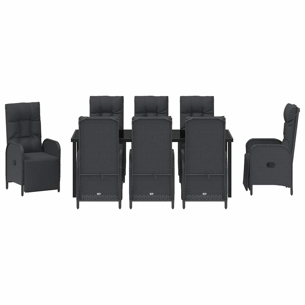 vidaXL Zestaw do jadalni w ogrodzie z poduszką 9 pcs Czarny polirattan