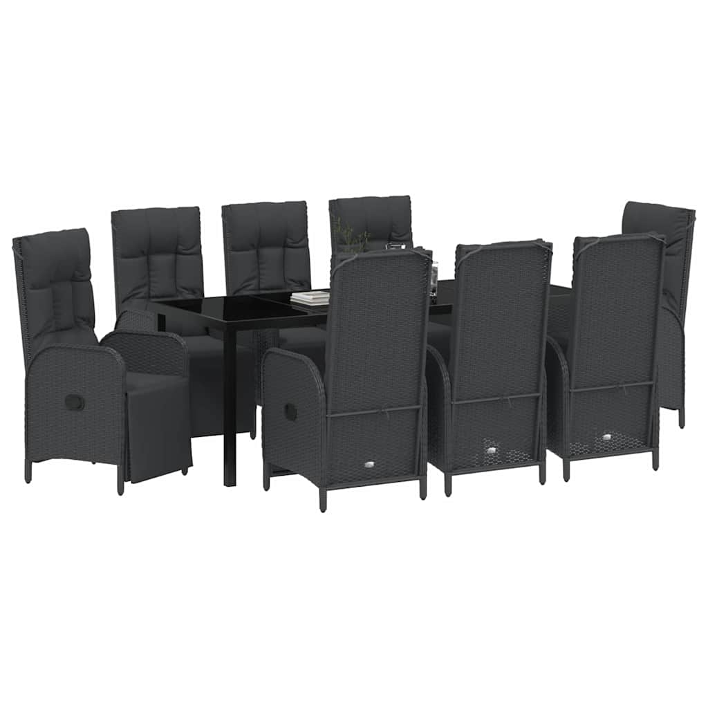 vidaXL Zestaw do jadalni w ogrodzie z poduszką 9 pcs Czarny polirattan