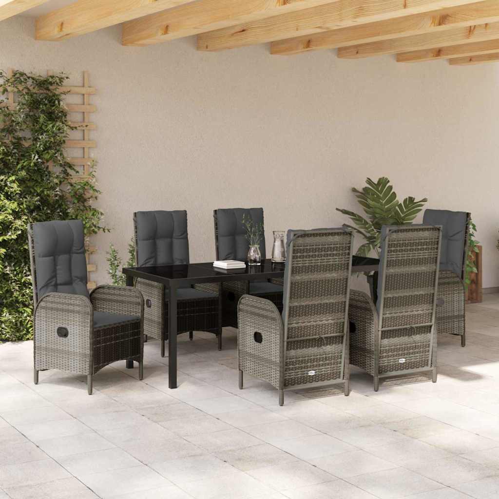 vidaXL Zestaw do jadalni w ogrodzie z poduszką 7 pcs Szary polirattan