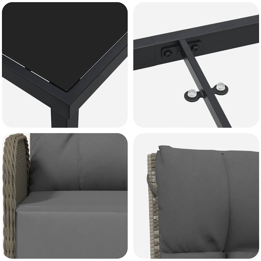 vidaXL Zestaw do jadalni w ogrodzie z poduszką 7 pcs Szary polirattan