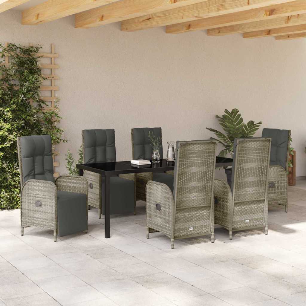 vidaXL Zestaw do jadalni w ogrodzie z poduszką 7 pcs Szary polirattan