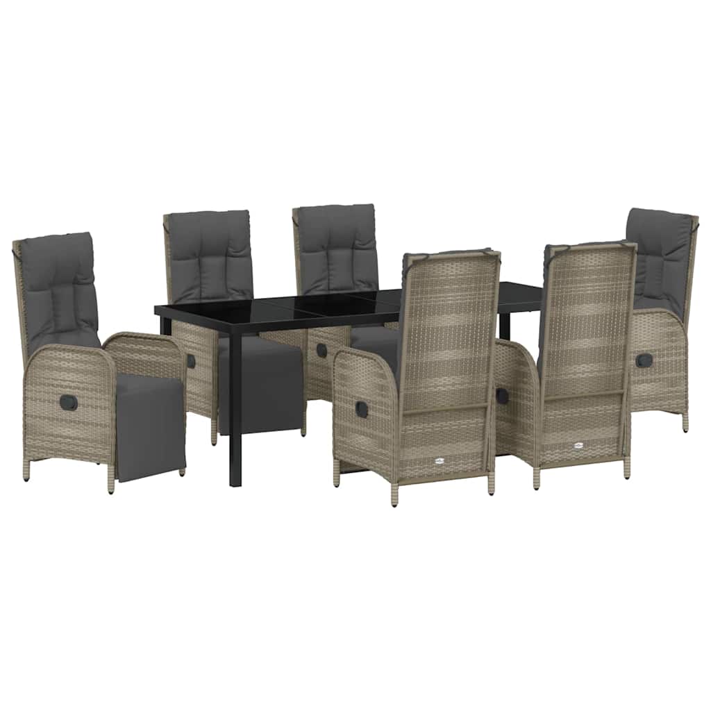 vidaXL Zestaw do jadalni w ogrodzie z poduszką 7 pcs Szary polirattan