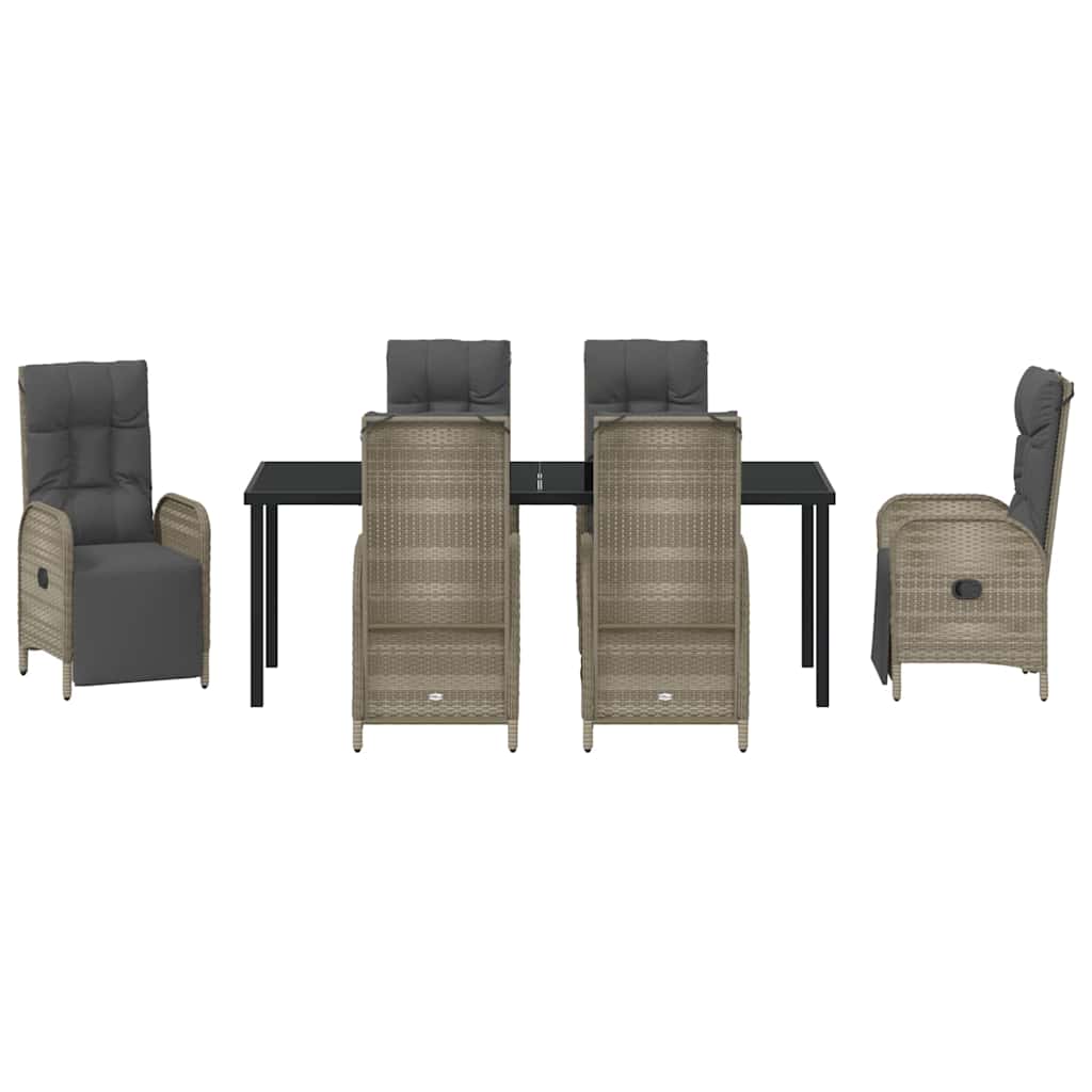 vidaXL Zestaw do jadalni w ogrodzie z poduszką 7 pcs Szary polirattan