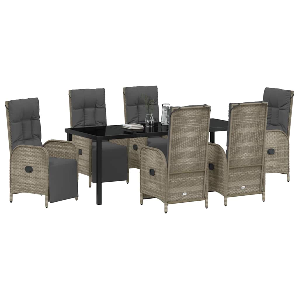 vidaXL Zestaw do jadalni w ogrodzie z poduszką 7 pcs Szary polirattan