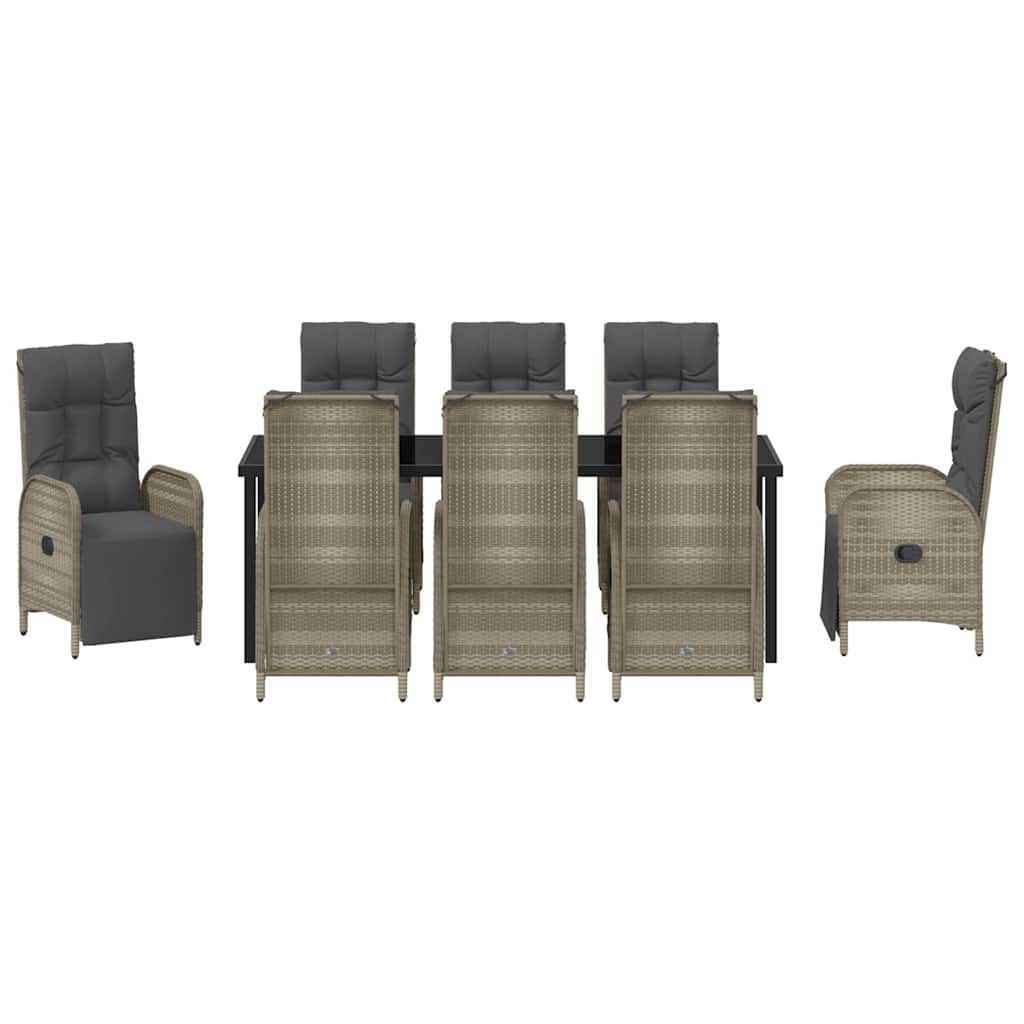 vidaXL Zestaw do jadalni w ogrodzie z poduszką 9 pcs Szary polirattan