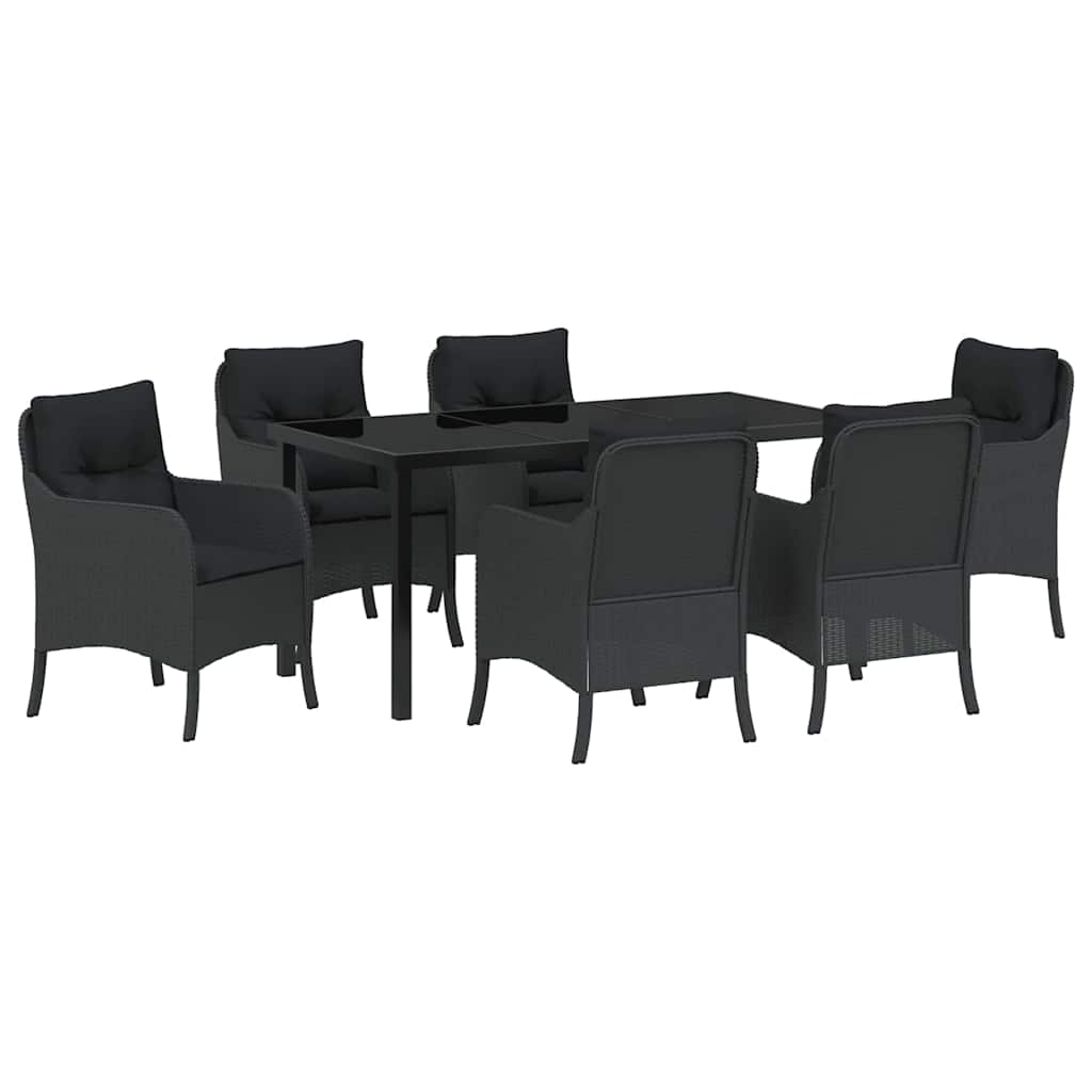 vidaXL Zestaw do jadalni w ogrodzie z poduszką 7 pcs Czarny polirattan