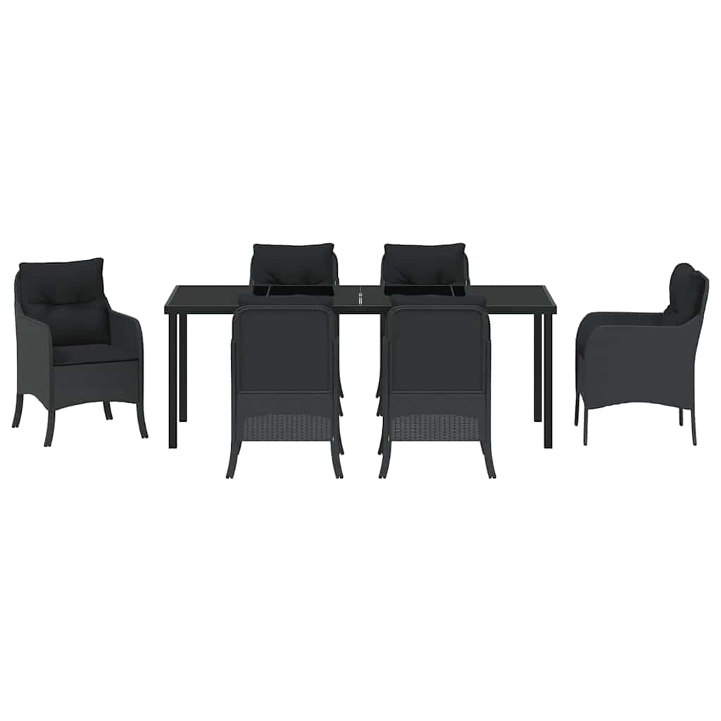 vidaXL Zestaw do jadalni w ogrodzie z poduszką 7 pcs Czarny polirattan
