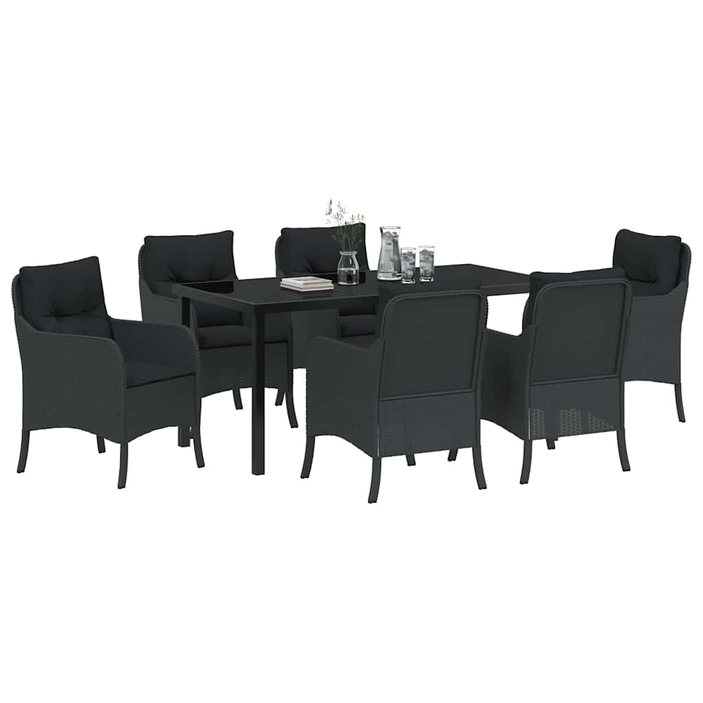 vidaXL Zestaw do jadalni w ogrodzie z poduszką 7 pcs Czarny polirattan