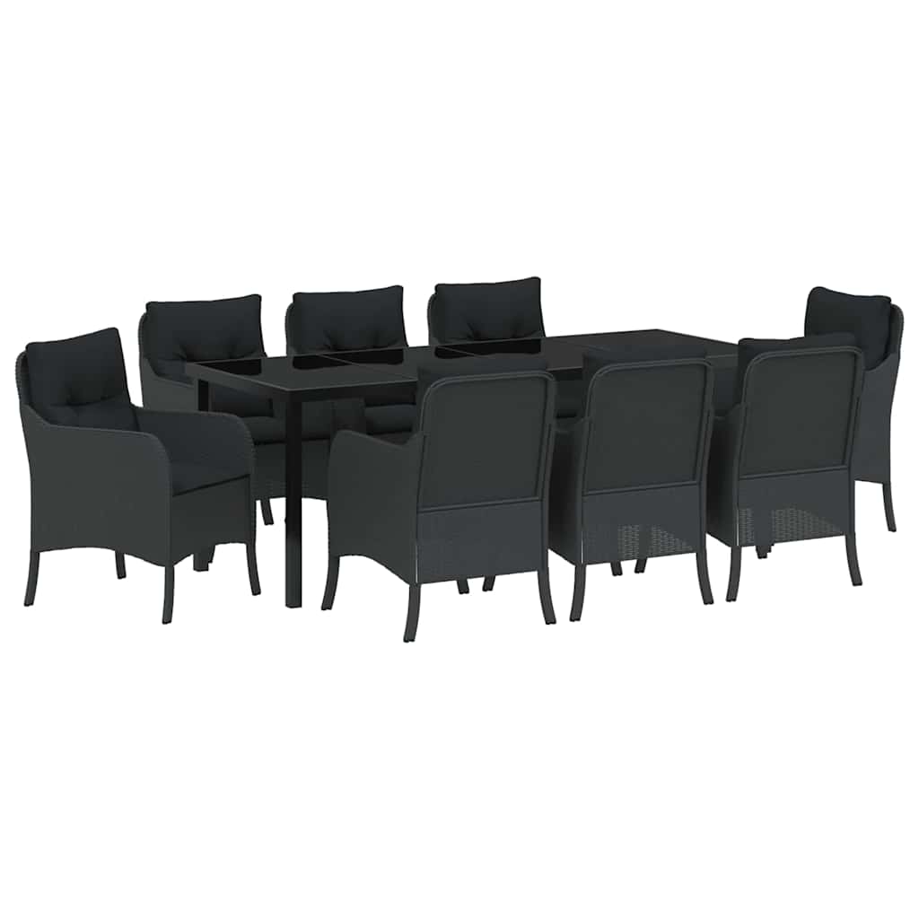vidaXL Zestaw do jadalni w ogrodzie z poduszką 9 pcs Czarny polirattan