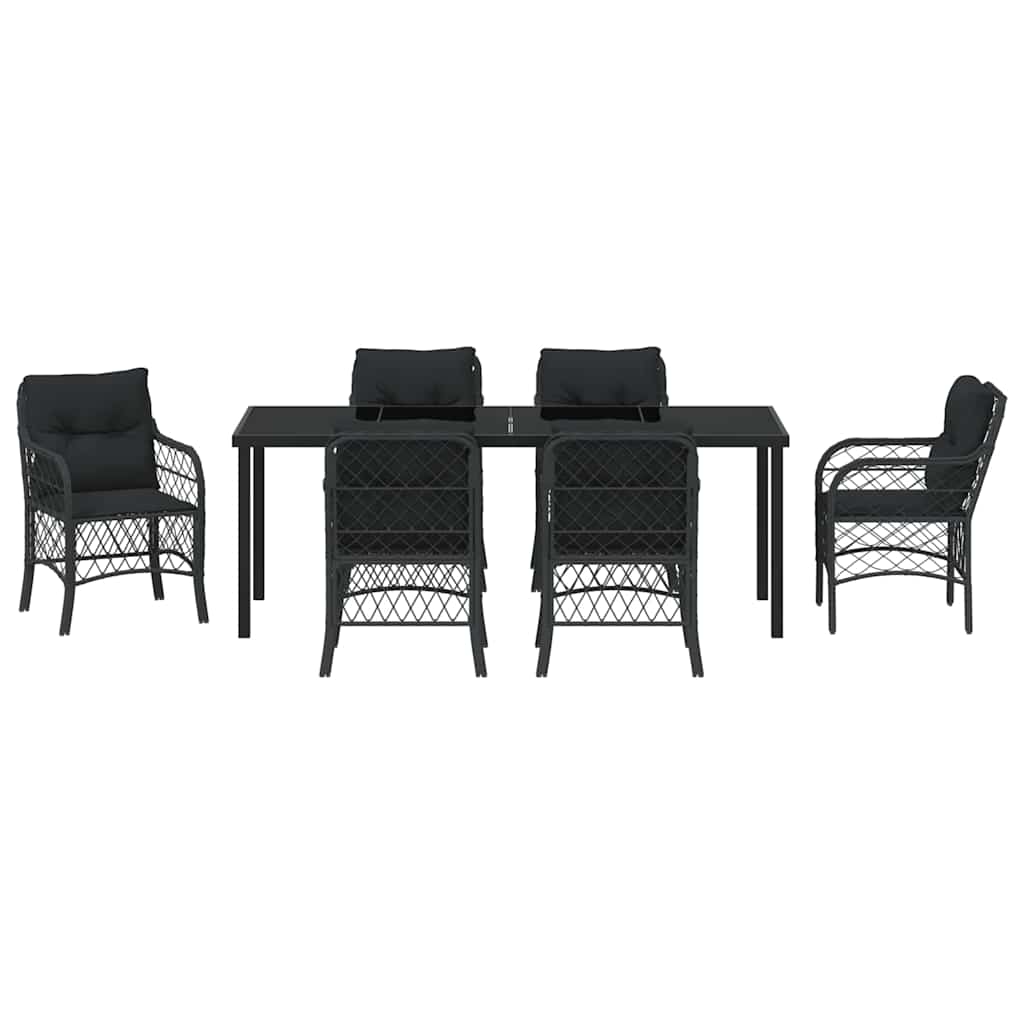 vidaXL Zestaw do jadalni w ogrodzie z poduszką 7 pcs Czarny polirattan