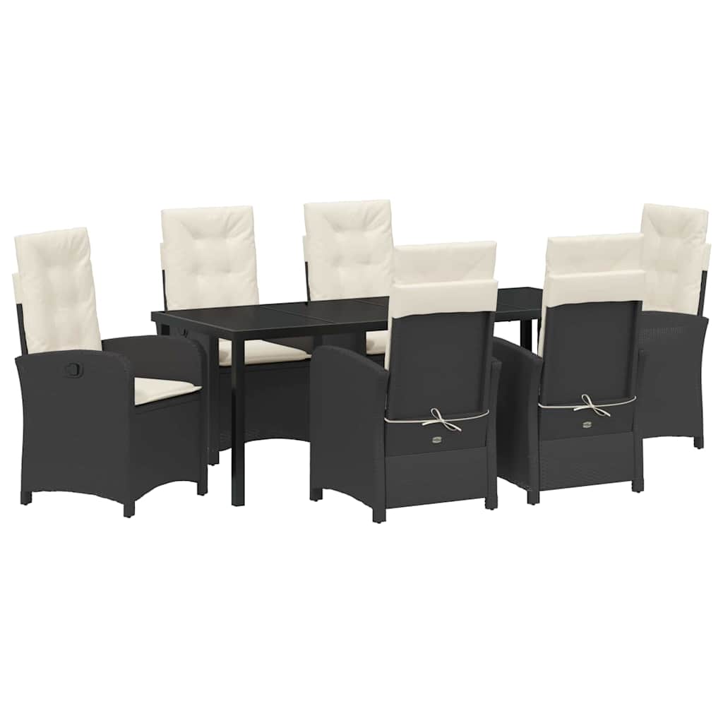 vidaXL Zestaw do jadalni w ogrodzie z poduszką 7 pcs Czarny polirattan