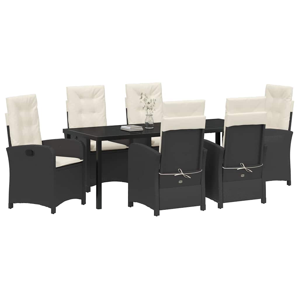 vidaXL Zestaw do jadalni w ogrodzie z poduszką 7 pcs Czarny polirattan